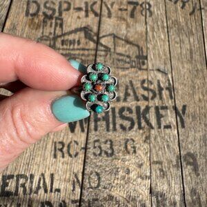 Vintage Turquoise & Coral Ring Sterling Silver – Size 4